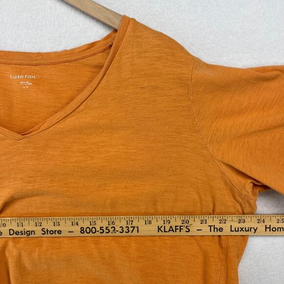 EILEEN FISHER Top M Slub Organic Cotton Jersey V-Neck Short Sleeve Orange - Picture 11 of 13